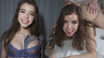 Sexo violento com a chupeteira novinha tatuada sendo explorada na caceta